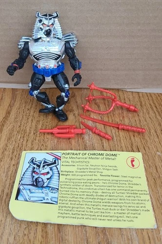 TMNT Vintage 1991 Chrome Dome Complete accessories, belt, Portrait Card