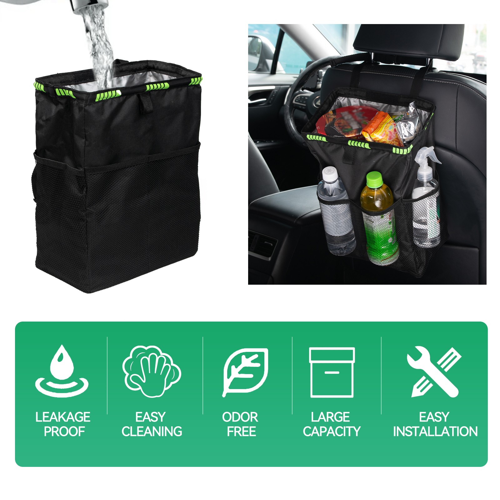 1x Pattumiera Auto Pattumiera Pattumiera Sacchetto Organizzatore Stoccaggio Cestino Accessori foto 2