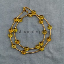 Yellow Citrine Necklace 8mm Beads Natural Citrine Gemstone Beaded Necklace