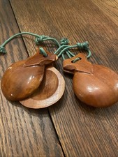 Vintage Brown Wooden Castanets Musical Instrument 3.25  