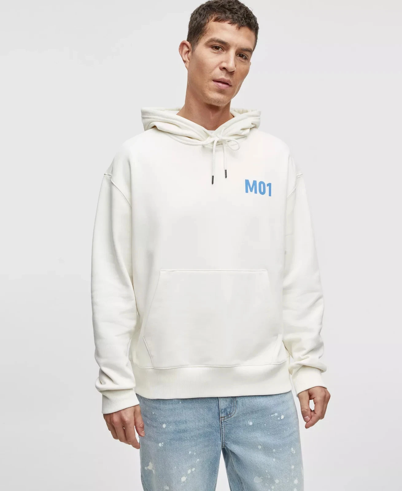Mode Of One Mens White Drawstring Long-Sleeve Pullover Oversized MO1 Hoodie M