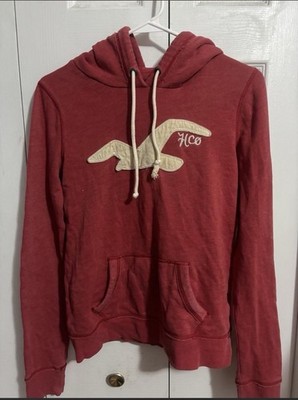 Hollister women s Red Logo Graphic Pullover Hoodie Fleece Cotton Blend M