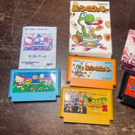 Nintendo Famicom Software Set of 4 with Yoshi's Cookie, DQ3, Bomberman 2, Sanrio