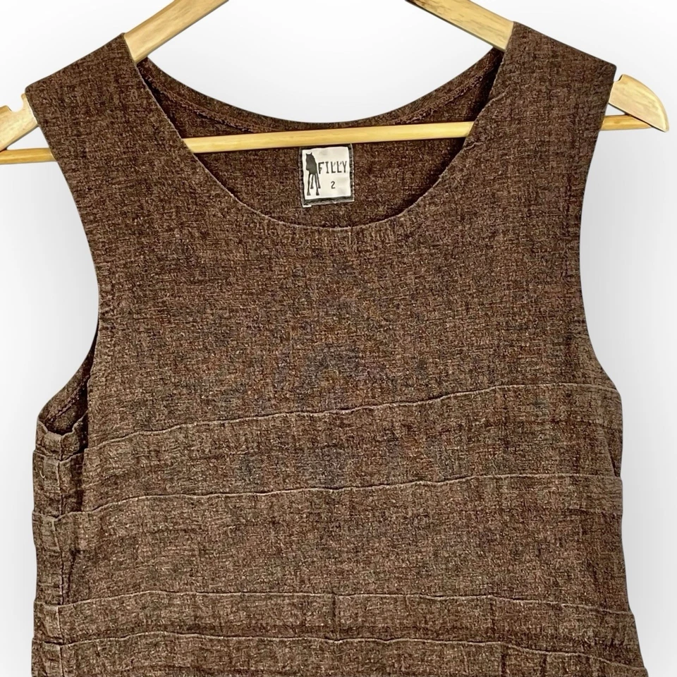 Vestido midi sin mangas minimalista terroso Filly Designs talla L moda lenta artístico Foto 2 de 4