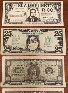 Puerto Rico 1980s EFEMERA Funny Money Novelty Currency Notes lot of 3 NEW