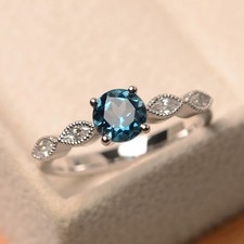 2CT Round Blue Topaz Dainty 925 Silver Plated Dainty Ring Duty Free