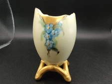 PL Limoges France Hand painted Blue Floral Egg Shaped Toothpick Holder No Chips
