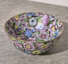 Vintage Chinese Handpainted Famille Rose Millefleur Bowl Gold Gilt Floral 6.75"