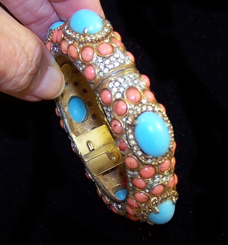 K.J.L. Kenneth J. Lane 1960s Turquoise & Coral Ca… - image 3