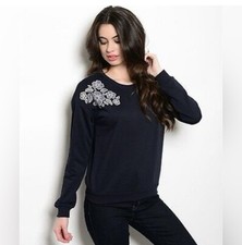 Super b Embroidered Sweatshirt Blue Size Small