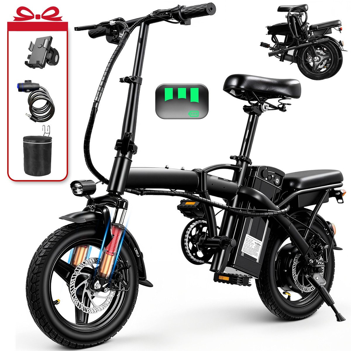 xprit 14 folding electric bicycle H14-A Bike for Adults,PEAK 1200W Electric Bikes for Adults more powerful 750 14" Folding Electric Bike for