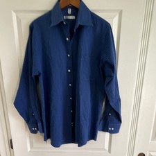 Geoffrey Beene Blue Striped Dress Shirt 16 34/35 Wrinkle Resistant Cotton Blend