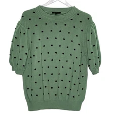 Ann Taylor XL Popcorn Stitch Puff Sleeve Sweater Dusty Green Polka Dot Normcore