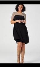 Nina Leonard Qvc Black Taupe Swing Dress Size L UK 16