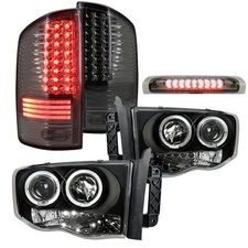 For Ram Black Halo Projector Headlights+Smoke LED Tail+3Rd Brake Lamp