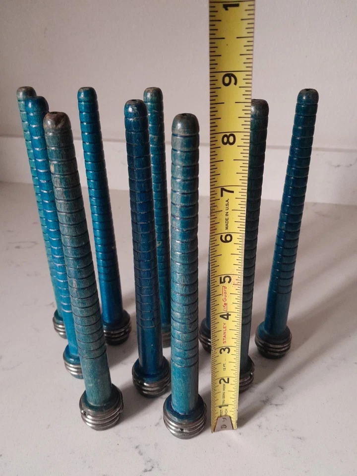 Antique Wood Bobbins Spools Wooden Industrial Style Spindles 8.5" 10 Pc Quills - Image 3 of 4