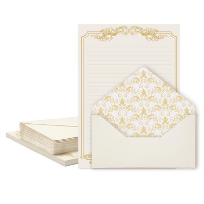 90 Piece Stationery Set  60 VintageStyle Paper Sheets + 30 Envelopes, Gold Bo...