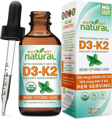 Why Not Natural Organic Vitamin D3 K2 (MK-7) Liquid Drops, 5000 IU of sublingual