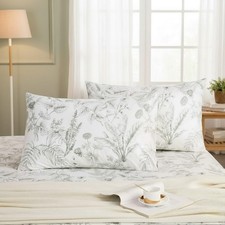 Standard Size Pillowcases Set of 2, 100 Cotton Pillow Cases, Grey Botanical ...