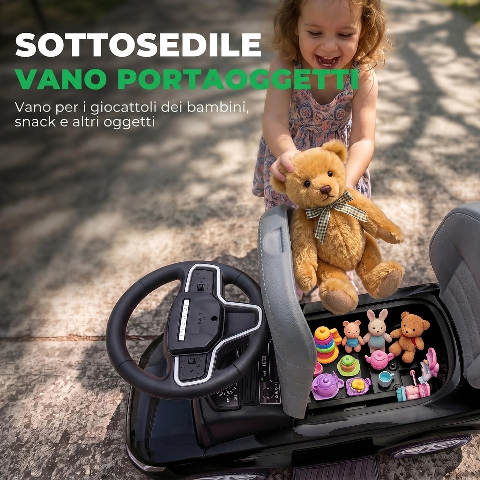Macchina Primi Passi Cavalcabile per Bambini 18-36 Mesi Nero Passeggino per foto 6