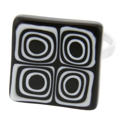 GlassOfVenice Murano Glass Mosaic Millefiori Square Ring - Black and White