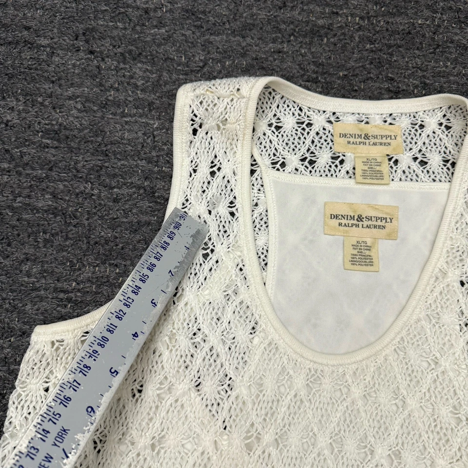 Vestido feminino denim e suprimentos Ralph Lauren XL branco crochê forrado de malha Y2K praia - Imagem 3 de 4