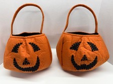 2 Pottery Barn Kids Large 15" Halloween Pumpkin Pail Felt Jack-O-Lantern Bags
