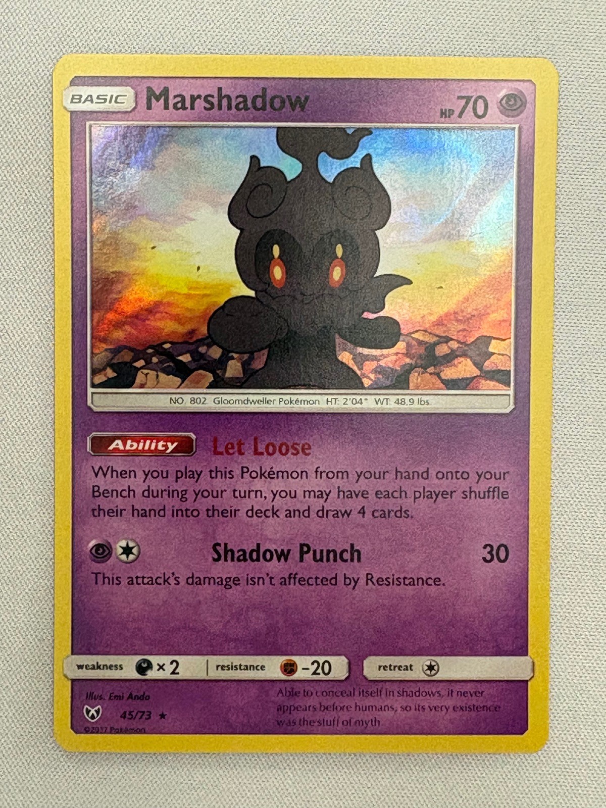 MARSHADOW 45/73 HOLO RARE SHINING LEGENDS POKEMON NM