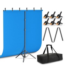 5x6.5 Ft Blue Screen Backdrop Kit TShape Stand 6 Clamps Photo Studio