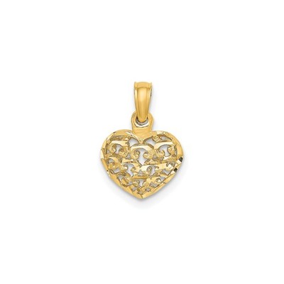 14k Gelbgold Herz Anhänger durchbrochen filigran Design romantisch Jubiläum Char
