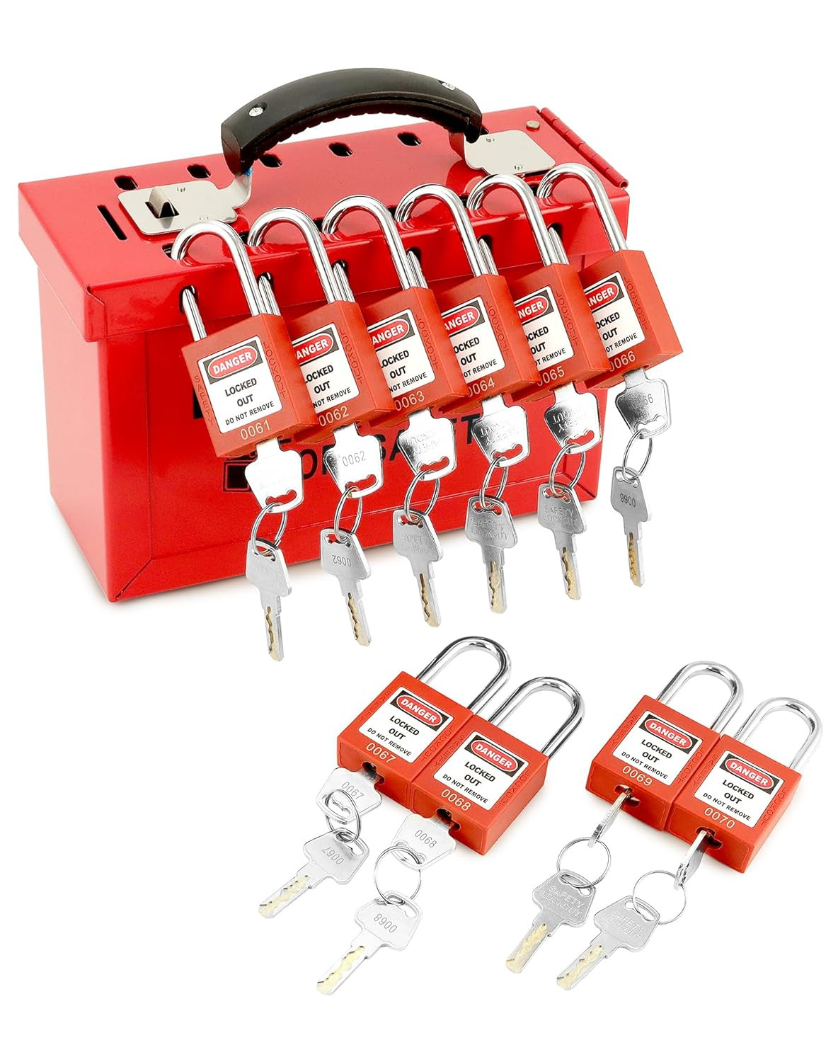 Lockout Tagout Box Kit, with 10 Keyed Loto Locks, Portable Group Lock Box - 12 S