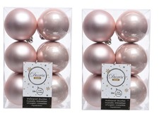 Image of 24 Blush Pink Christmas Baubles Shatterproof Luxury Tree Decor 6cm Rose Gold