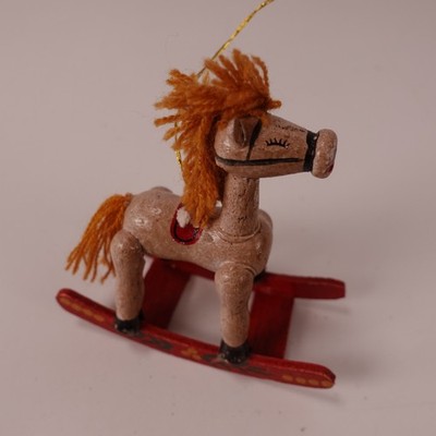 Handmade Wooden Rocking Horse Ornament Christmas Folk Art Rustic Decor