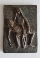Bronze Reliefbild Pieta- Maria mit Jesus, religiöses Wandbild" 60-70er 