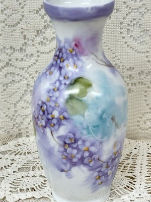 Hand Painted Porcelain Vase Purple Violets, 7  In Home Decor Perfect Gift Signed