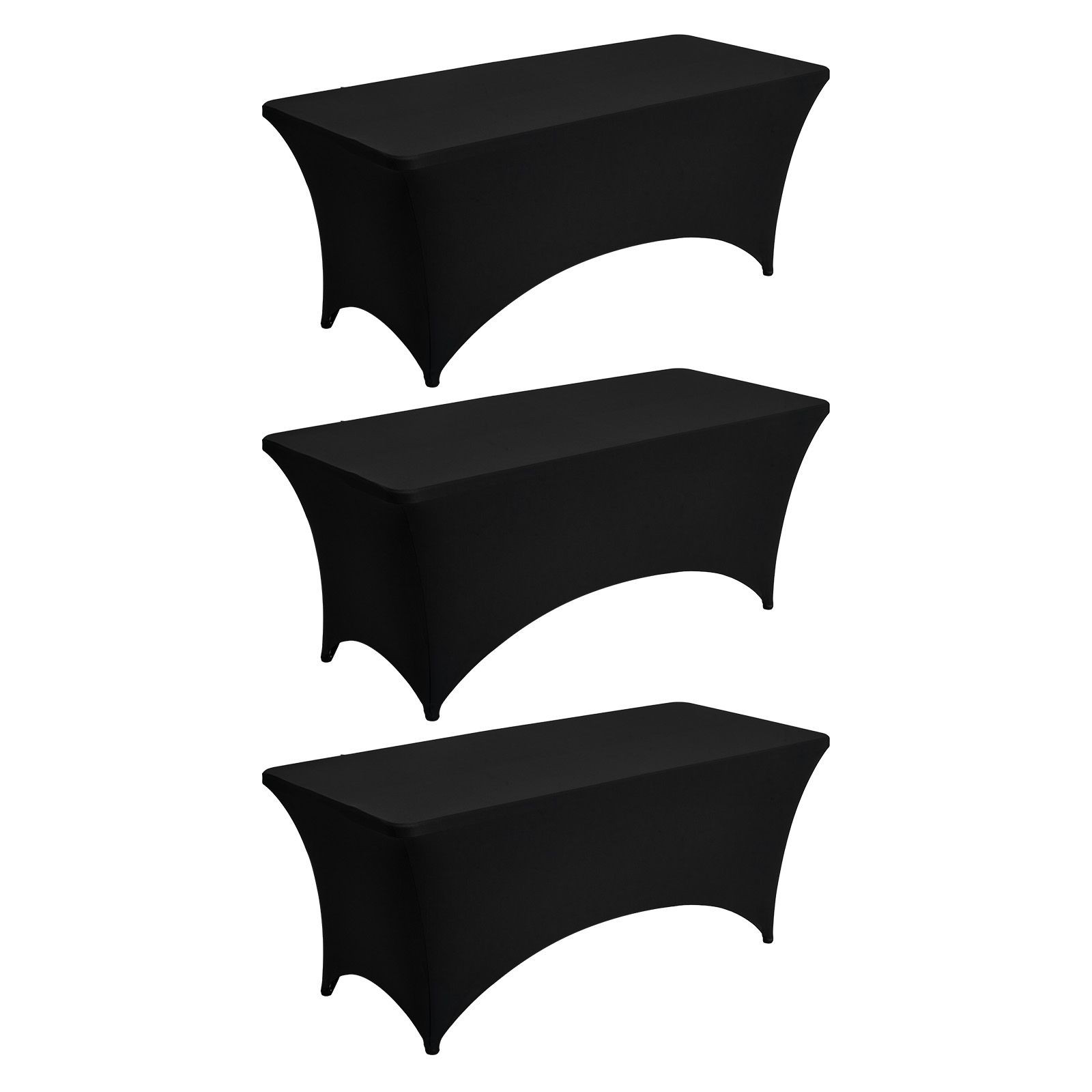 3 Pack 6FT Fitted Tablecloths Stretch Spandex Black Table Covers Wedding Party