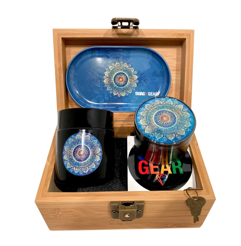 Blue Mandala Box Combo - Original Stash Box with Grinder and Stash Jar - Image 2 of 4