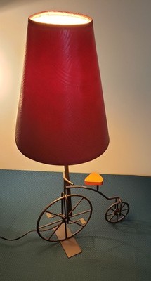 Vintage Penny-Farthing (High Wheel) Bicycle Table Lamp with Red