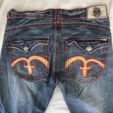 Laguna Beach Jeans Mens Bootcut Thick Stitch Skull Flap Pockets Denim 36x29