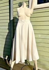 VTG White High Waisted A-Line Midi Skirt w/Pockets 8 Panel Skirt Design 26 Waist