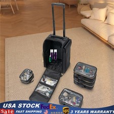 Professional Makeup Case,Rolling Makeup Train Case,Cosmetic Storage Organizer