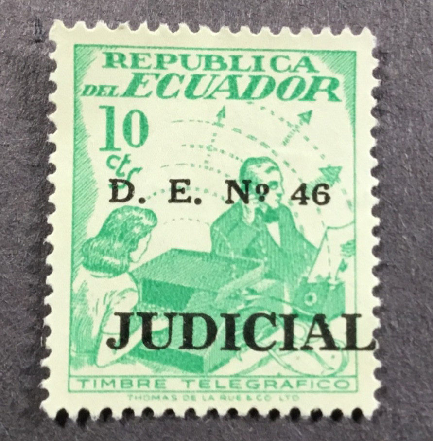 Old Ecuador Judicial Revenue or Telegraph Stamp. 1946 Overprint