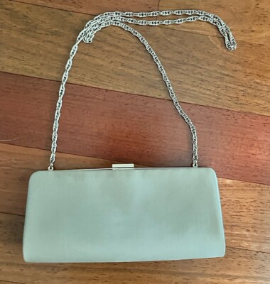Talbots Evening Bag Clutch Purse Satin With Silver Chain Strap Beige