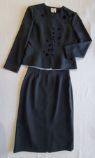 PAPELL Petites Skirt Suit Womens 10P Floral Embroidery Black Lined Poly Office 