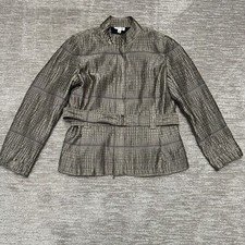 Vintage St. John Sport Jacket Womens Large Metallic Gray Textured Belted Pockets