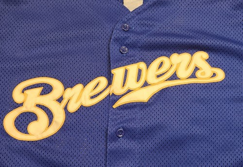 Vintage Milwaukee Brewers MLB Majestic Cool Base Jersey Size XL Blue USA Made - Picture 4 of 5