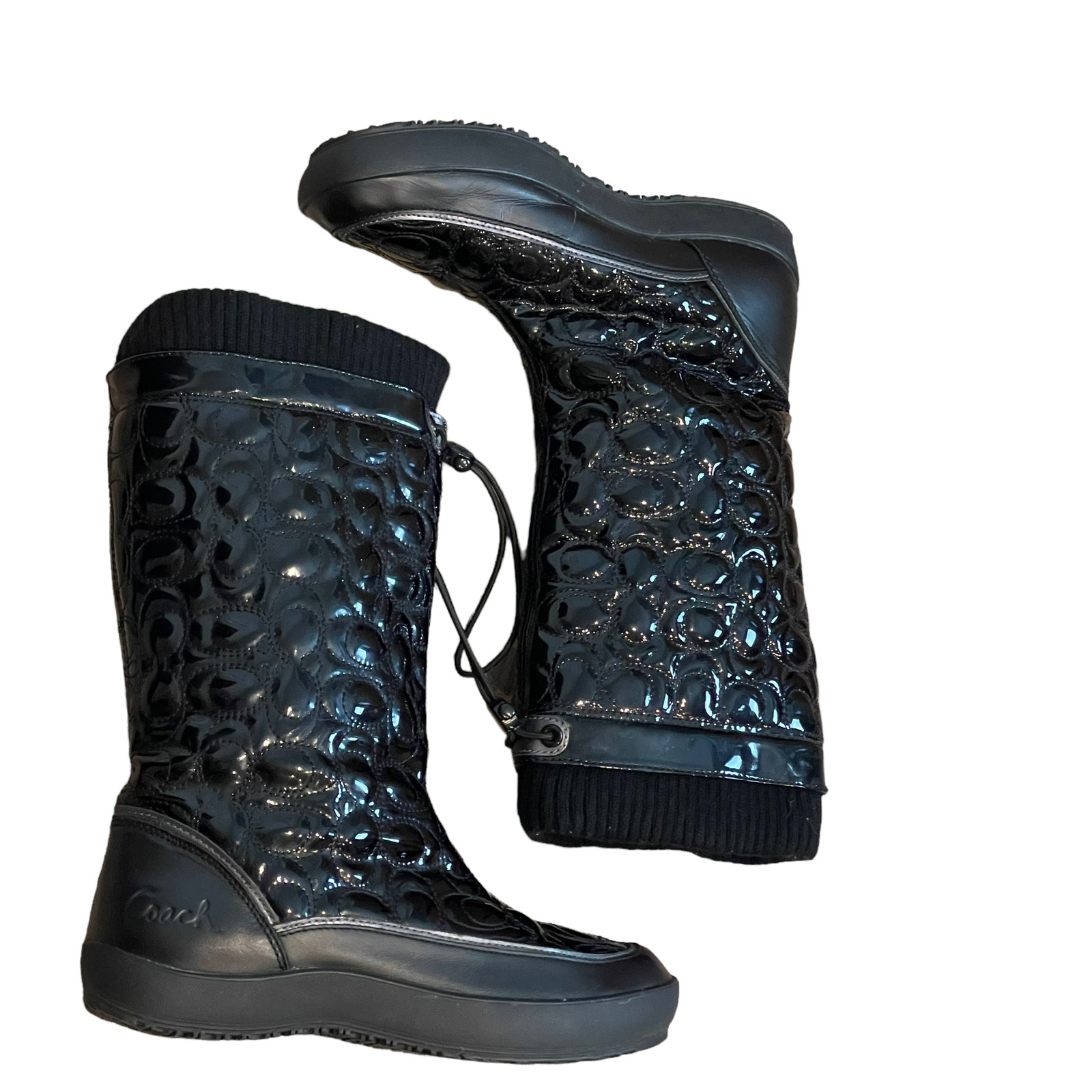 COACH Black Prisilla Quilted Rain Boots Women's Size 8 Gem