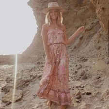 Spell & The Gypsy Wild Bloom Strappy Dress in Blush Pink Floral Size Small