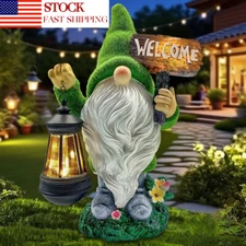 Gnome Statue Solar LED Outdoor Decor  Waterproof Garden Ornament with Firework 