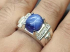 Natural 7 Carat Blue Sapphire Star Men's Ring 925 Silver Signet Ring For Boys